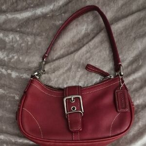 Red Leather Coach Shoulder Bag
